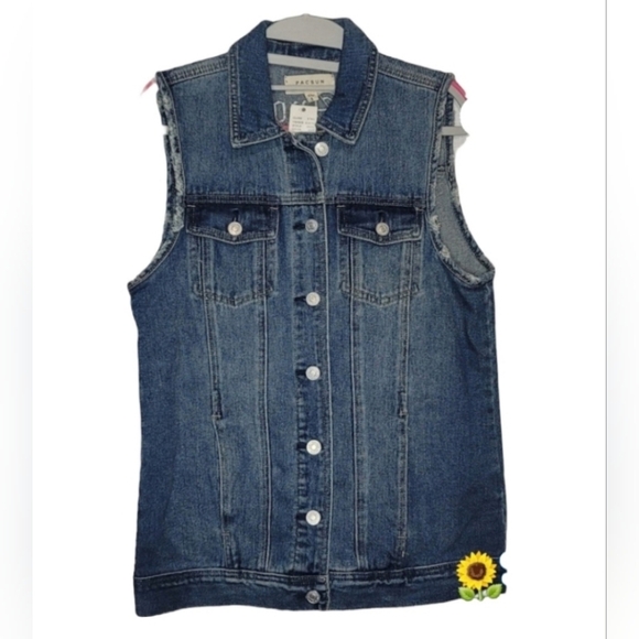 ✨️NWT✨️ PACSUN  - Jean Vest With Embroidered Back - Picture 2 of 5